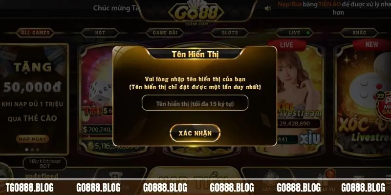 Đăng Ký Go88 - Tham Gia Cá Cược Và Giành Chiến Thắng 3 Điền tên hiển thị và hoàn tất quá trình