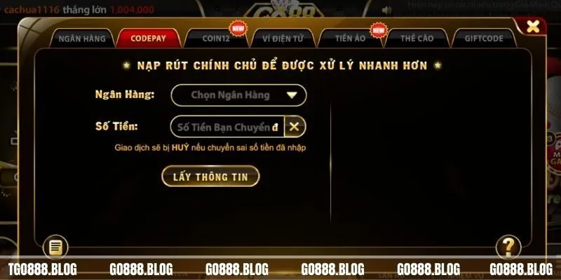 Go88 7 Hướng dẫn nạp tiền Go88